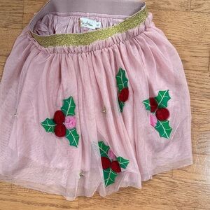 Mini Boden 9-10 y Pink gold holiday Christmas Skirt tutu with Holly Design